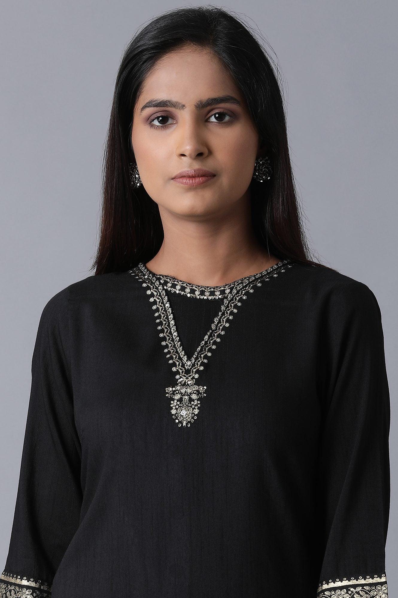 Black Placement Print kurta - wforwoman