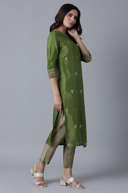 Green Embroidered kurta - wforwoman