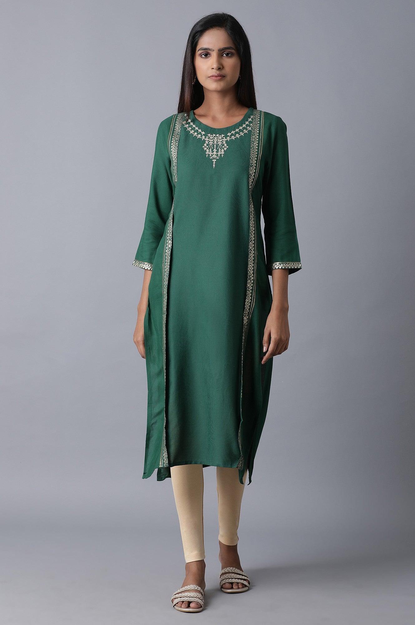 Teal Mock Layer kurta - wforwoman