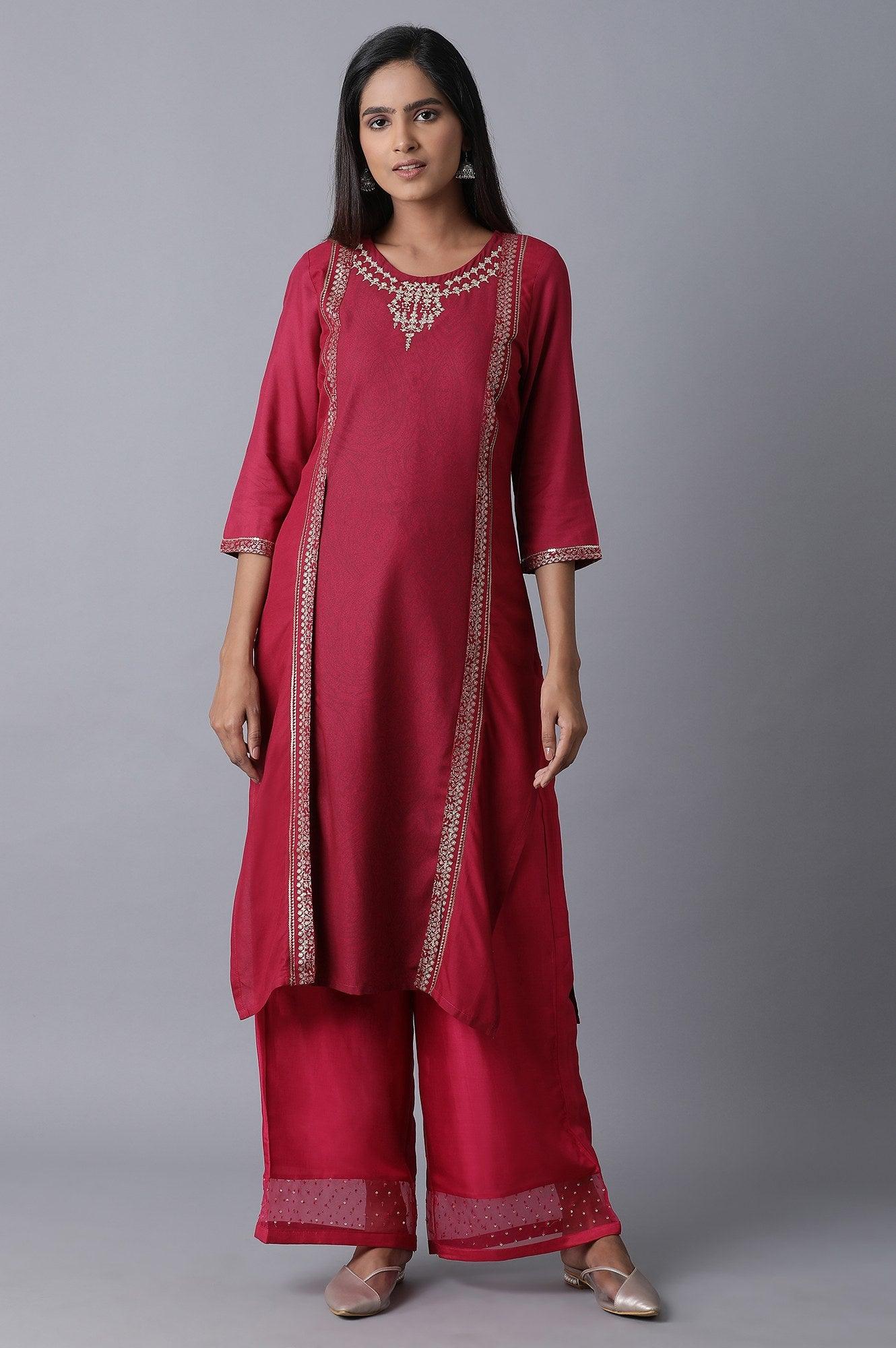 Maroon Printed Layer kurta - wforwoman