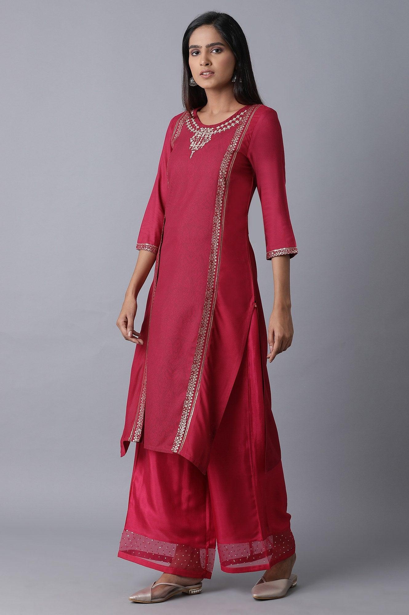 Maroon Printed Layer kurta - wforwoman