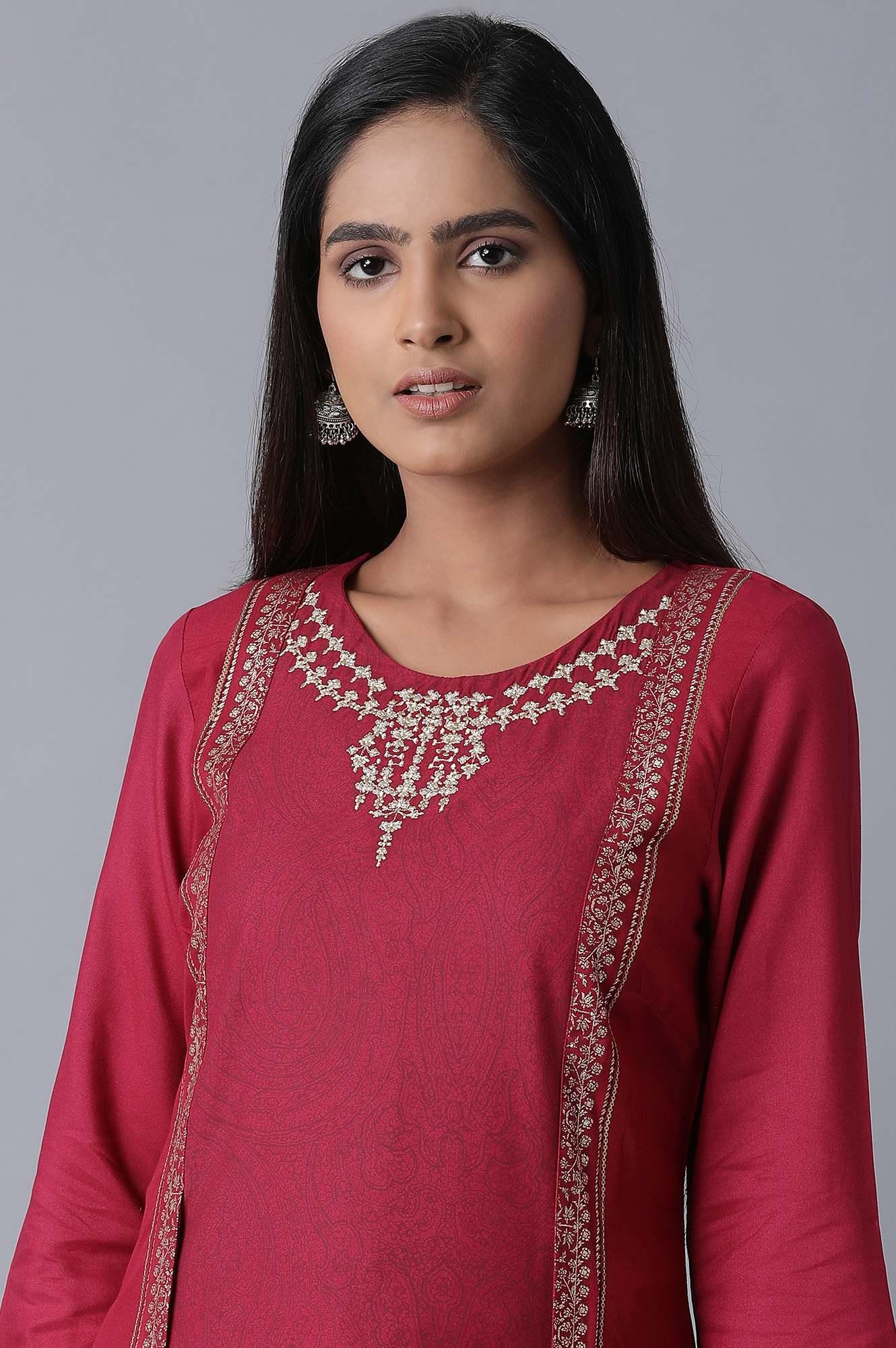 Maroon Printed Layer kurta - wforwoman