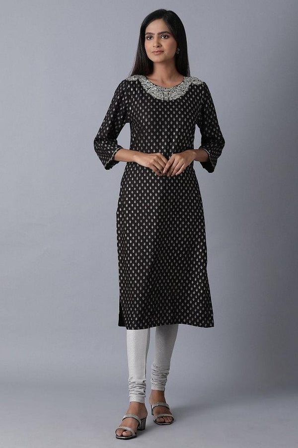 Black Glitter Printed kurta
