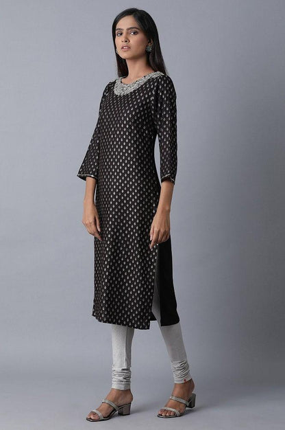 Black Glitter Printed kurta - wforwoman