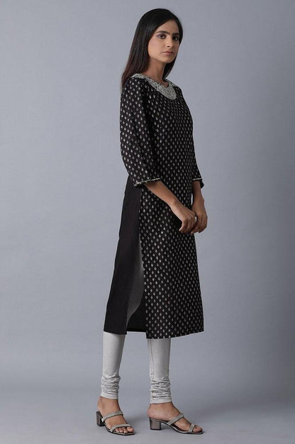 Black Glitter Printed kurta - wforwoman