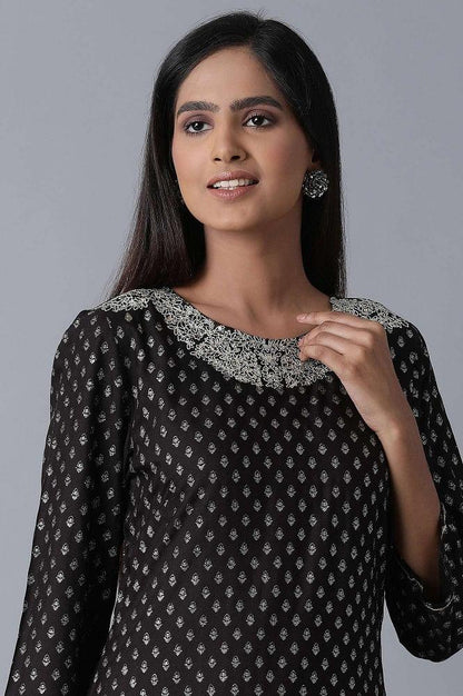 Black Glitter Printed kurta - wforwoman