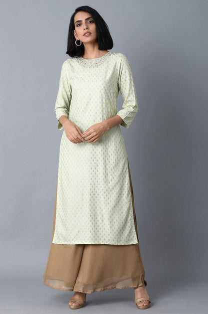 Mint Green Glitter Printed kurta - wforwoman