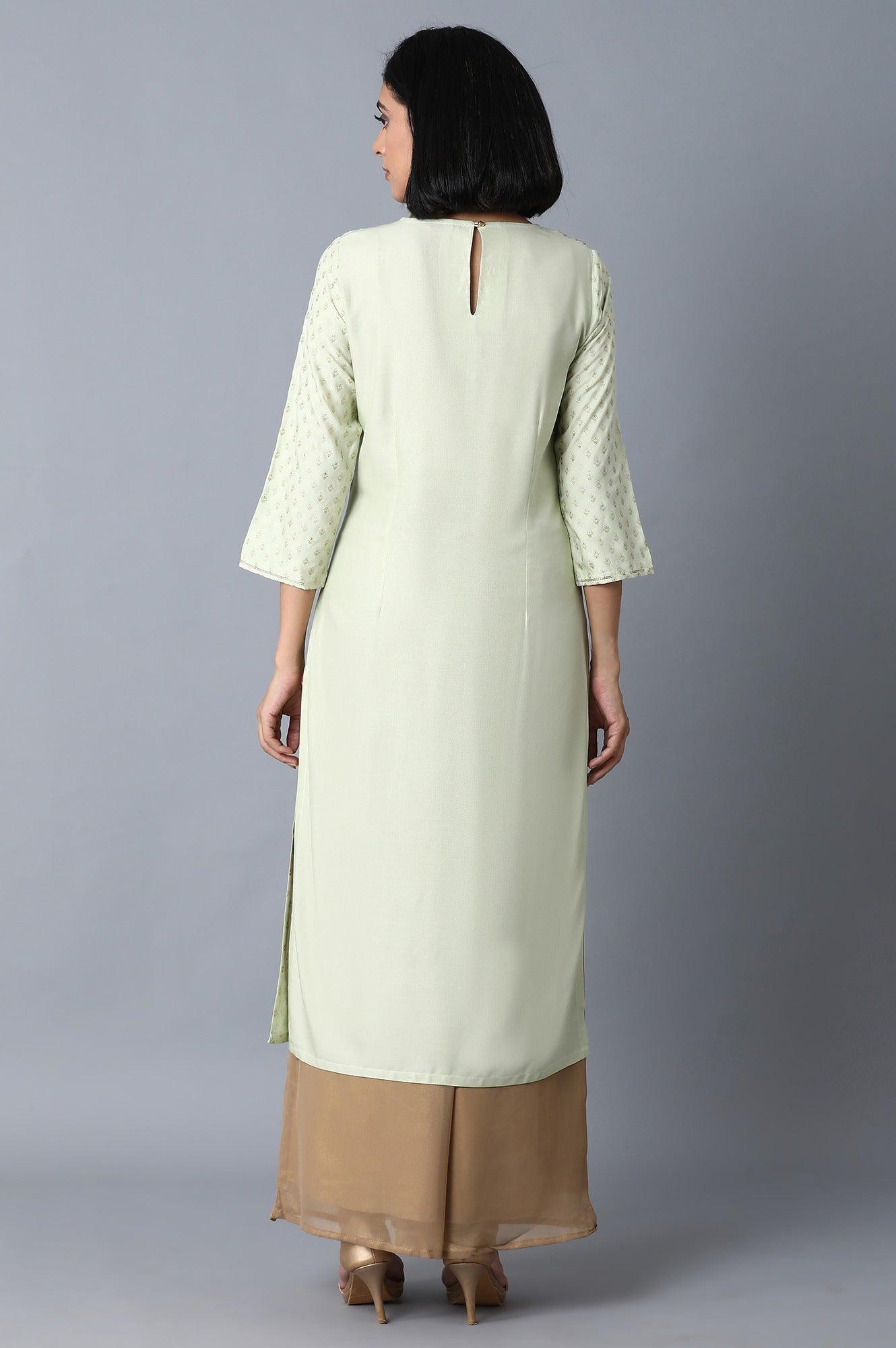 Mint Green Glitter Printed kurta - wforwoman