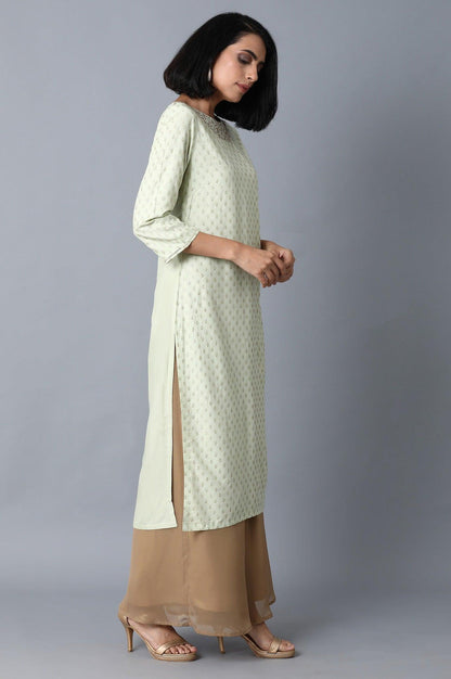 Mint Green Glitter Printed kurta - wforwoman