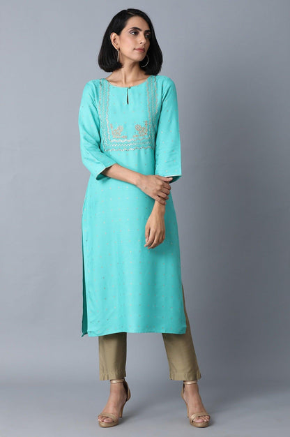 Green Glitter Printed kurta - wforwoman