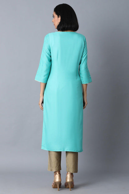 Green Glitter Printed kurta - wforwoman