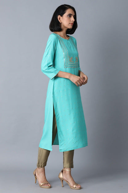 Green Glitter Printed kurta - wforwoman