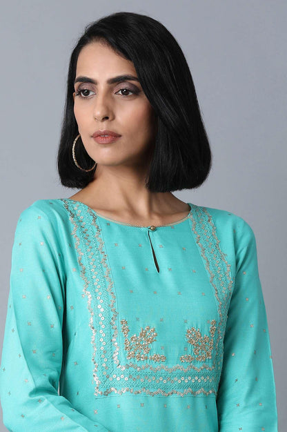 Green Glitter Printed kurta - wforwoman
