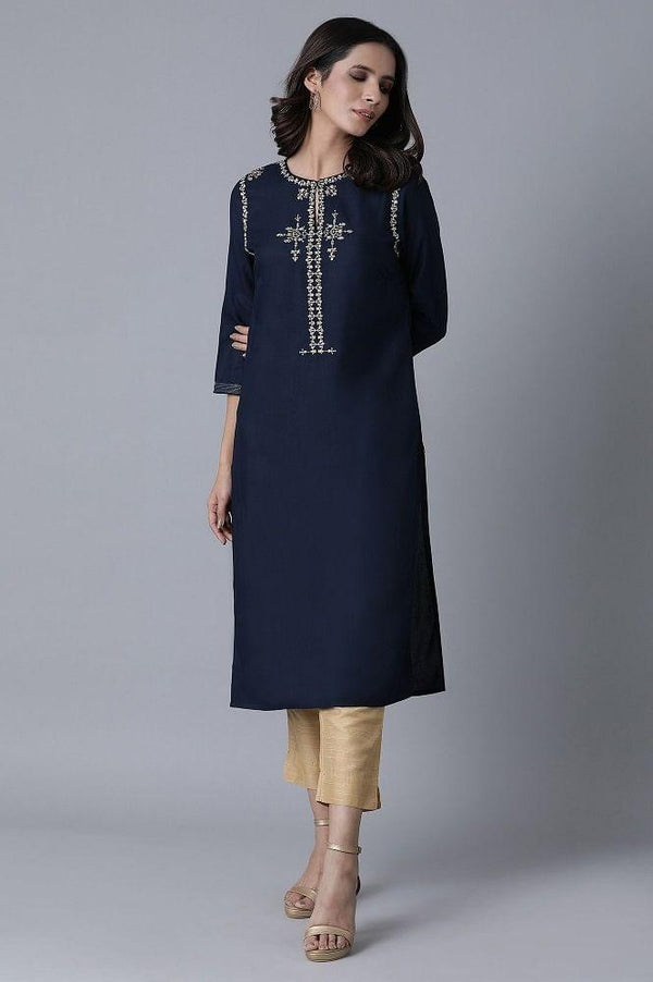 Navy Blue Embroidered kurta