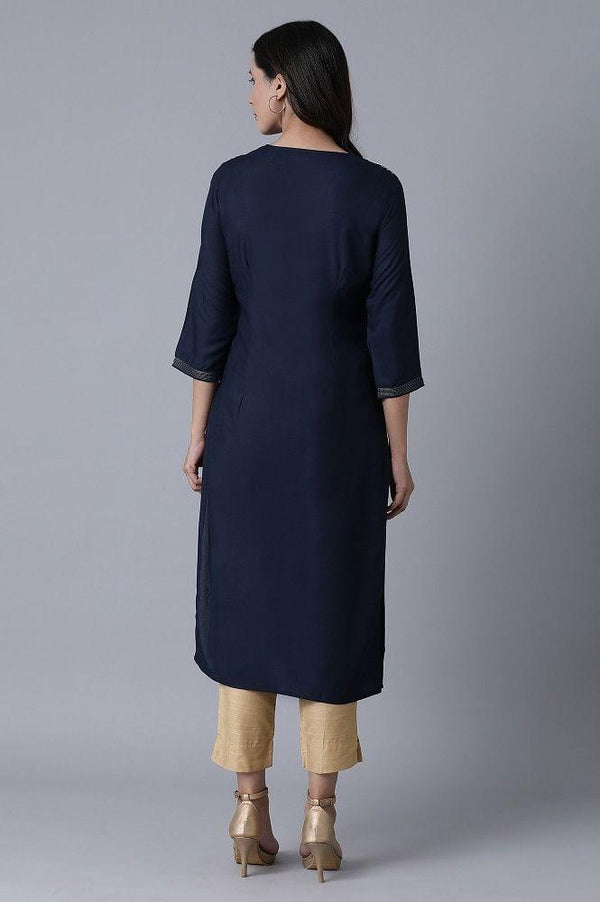 Navy Blue Embroidered kurta