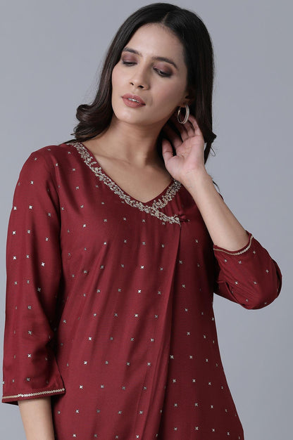 Maroon Glitter Printed kurta - wforwoman