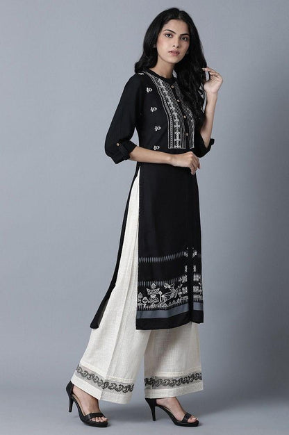 Black Embroidered and Printed Shirt kurta - wforwoman