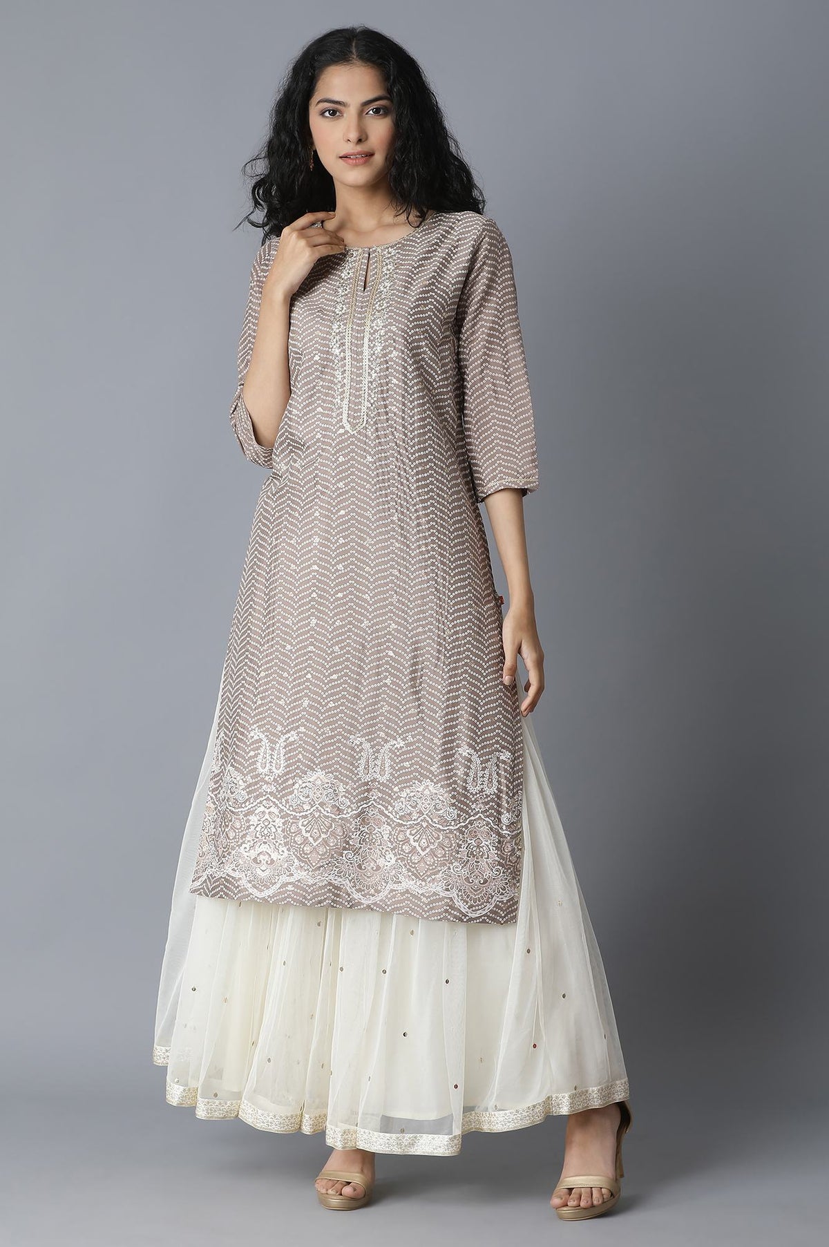 Grey Straight Printed kurta - XS