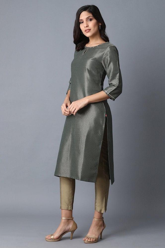 Green Straight kurta - wforwoman