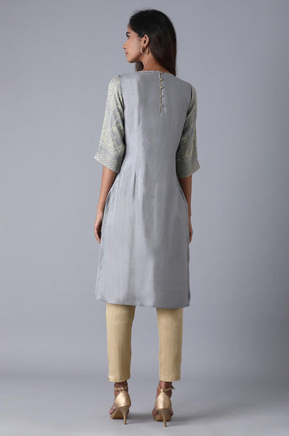 Grey Jacquard kurta - wforwoman