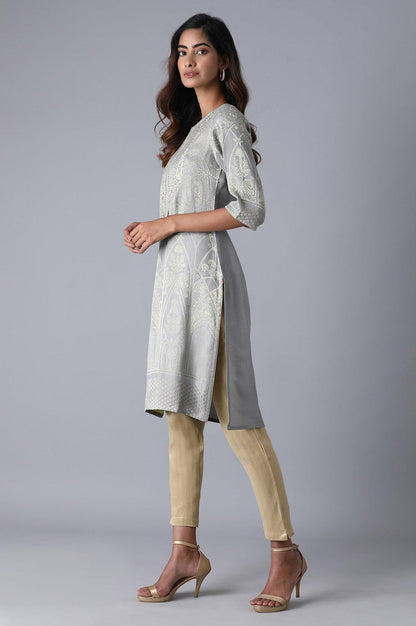Grey Jacquard kurta - wforwoman