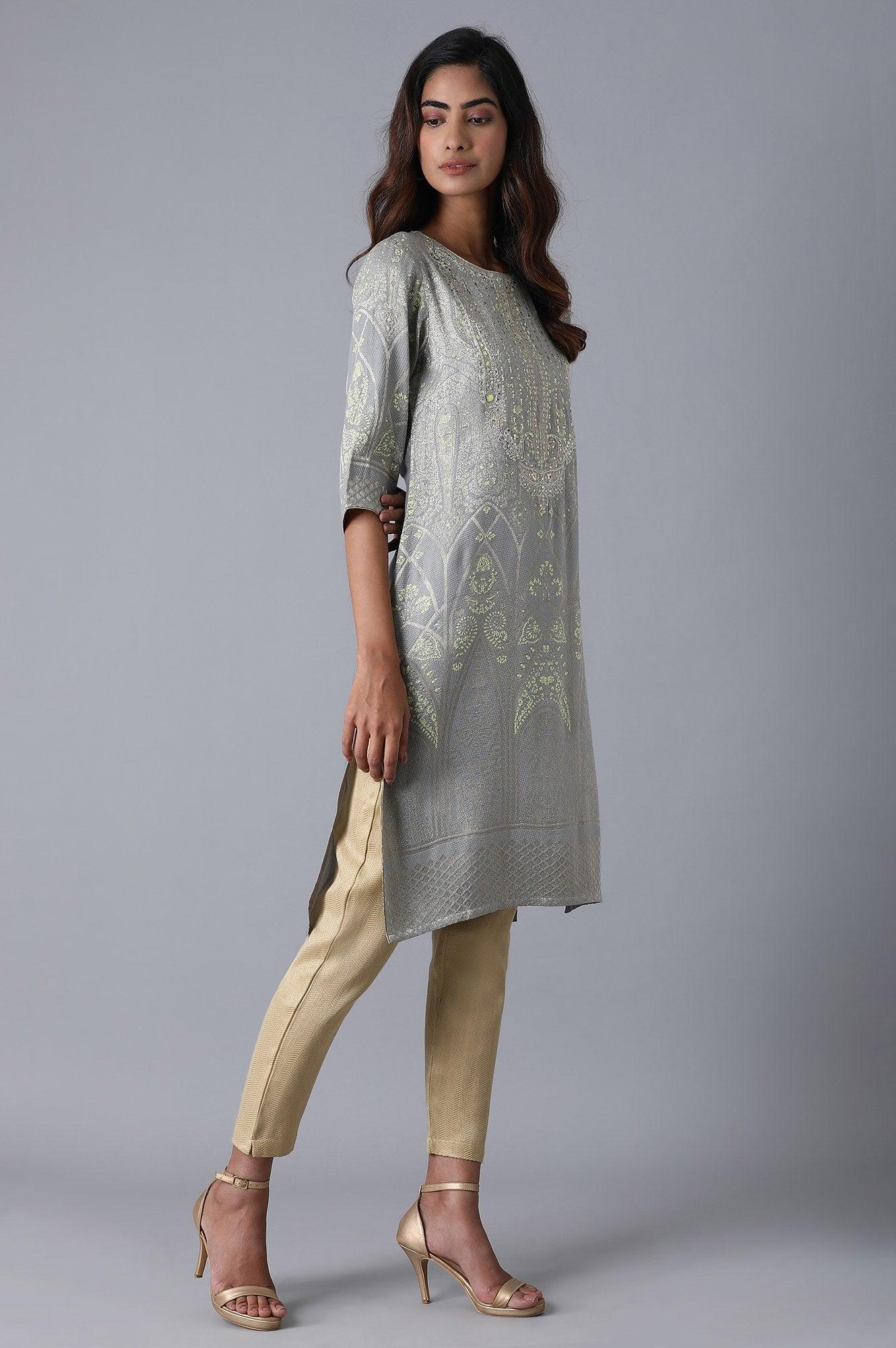 Grey Jacquard kurta - wforwoman