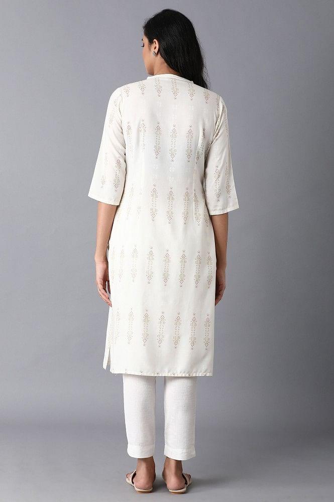 Ecru Printed Straight kurta - wforwoman