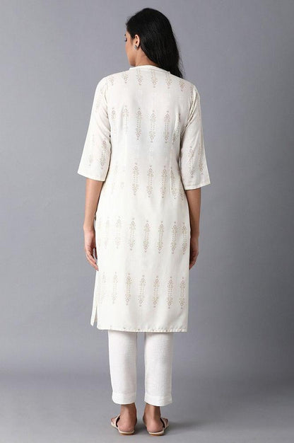 Ecru Printed Straight kurta - wforwoman