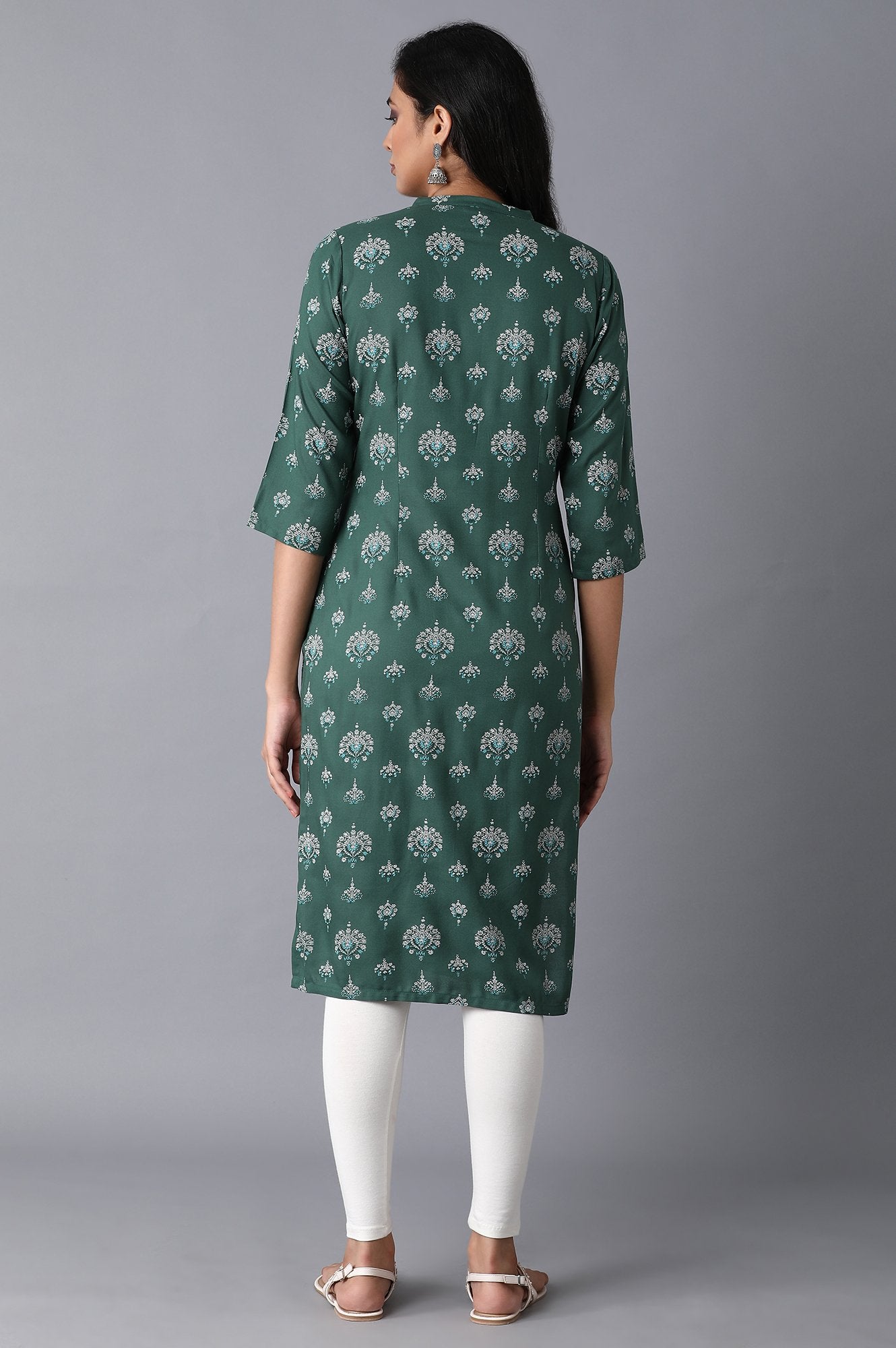 Green Floral Straight Rayon Kurta