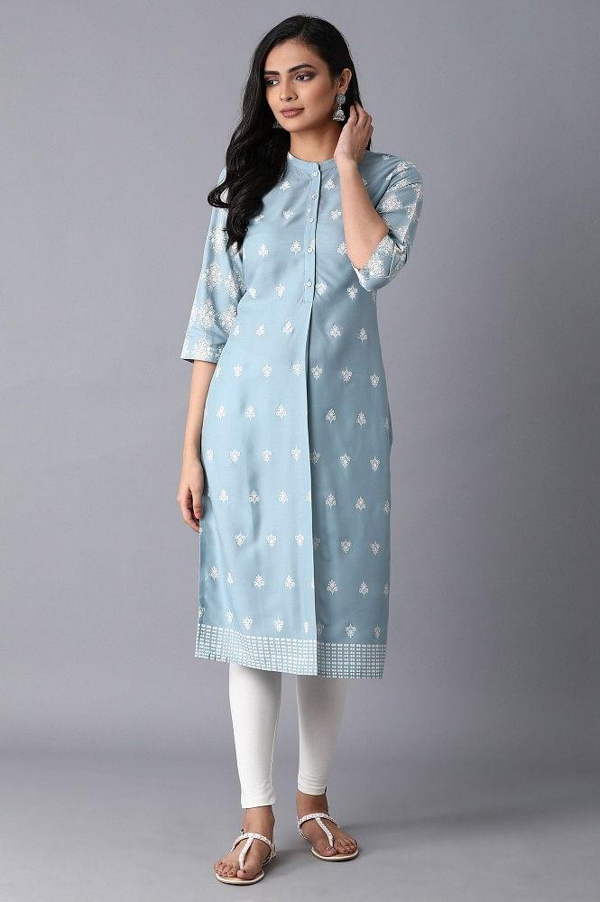 Light Blue Printer kurta - wforwoman