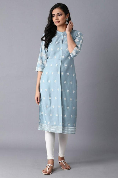 Light Blue Printer kurta - wforwoman