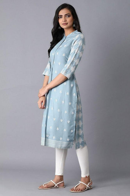 Light Blue Printer kurta - wforwoman