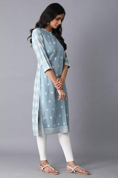 Light Blue Printer kurta - wforwoman