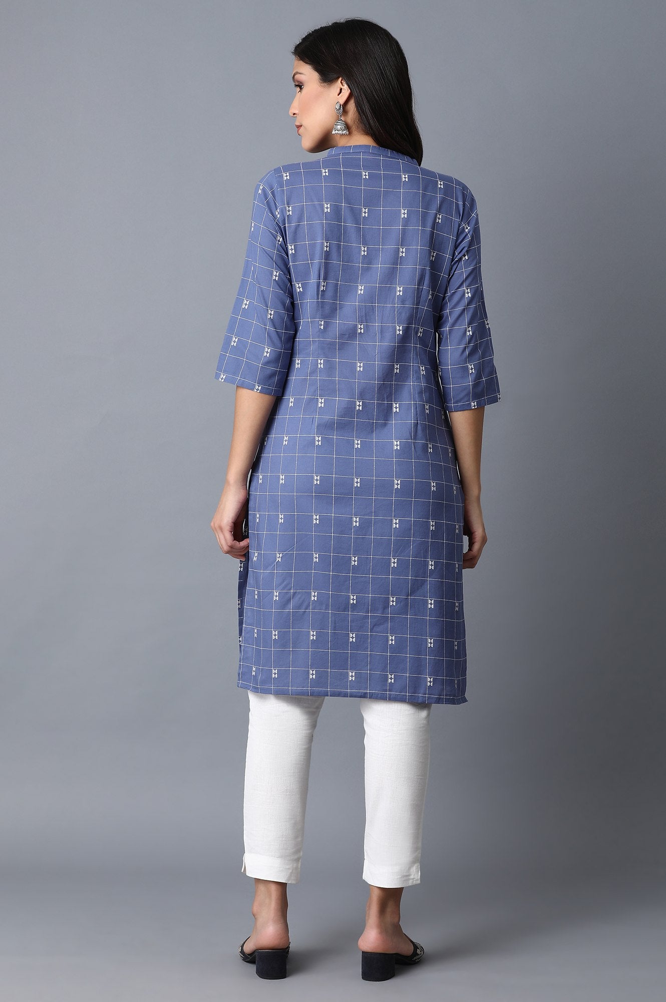 Blue Geometric Straight Cotton Kurta