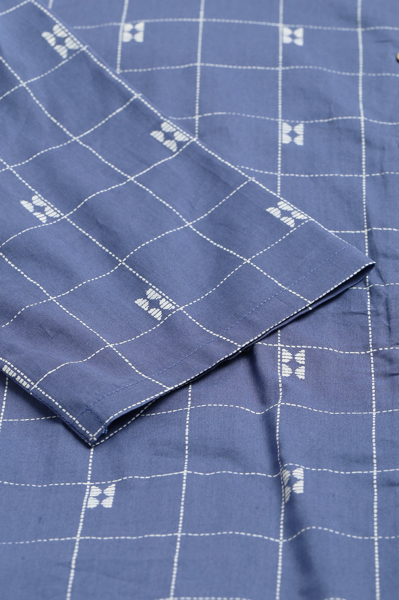 Blue Geometric Straight Cotton Kurta