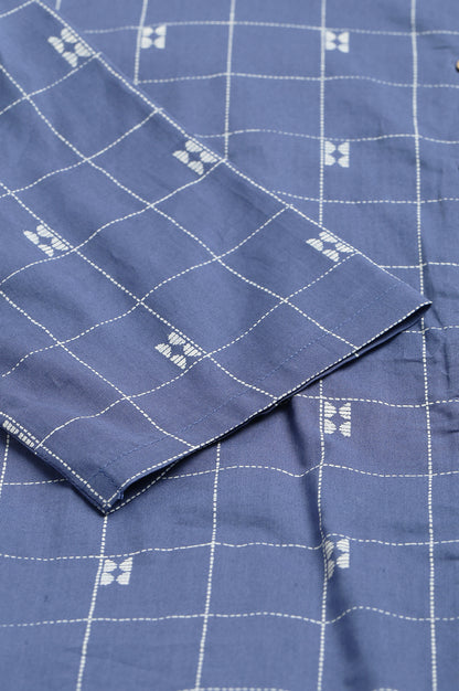 Blue Geometric Straight Cotton Kurta