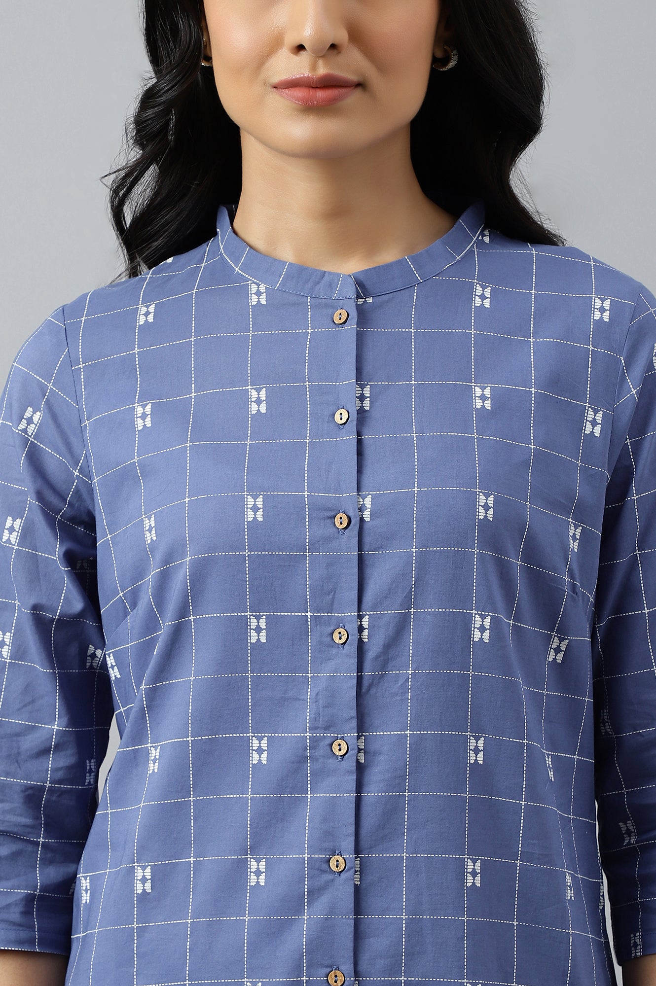 Blue Geometric Straight Cotton Kurta