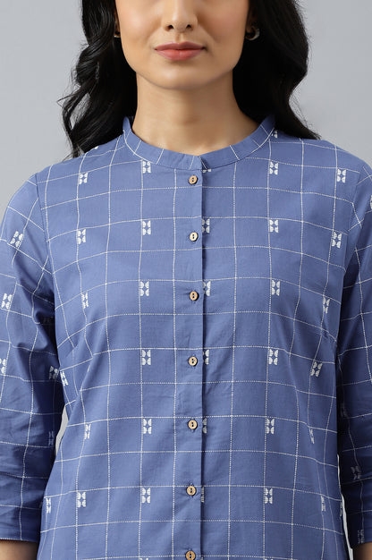Blue Geometric Straight Cotton Kurta