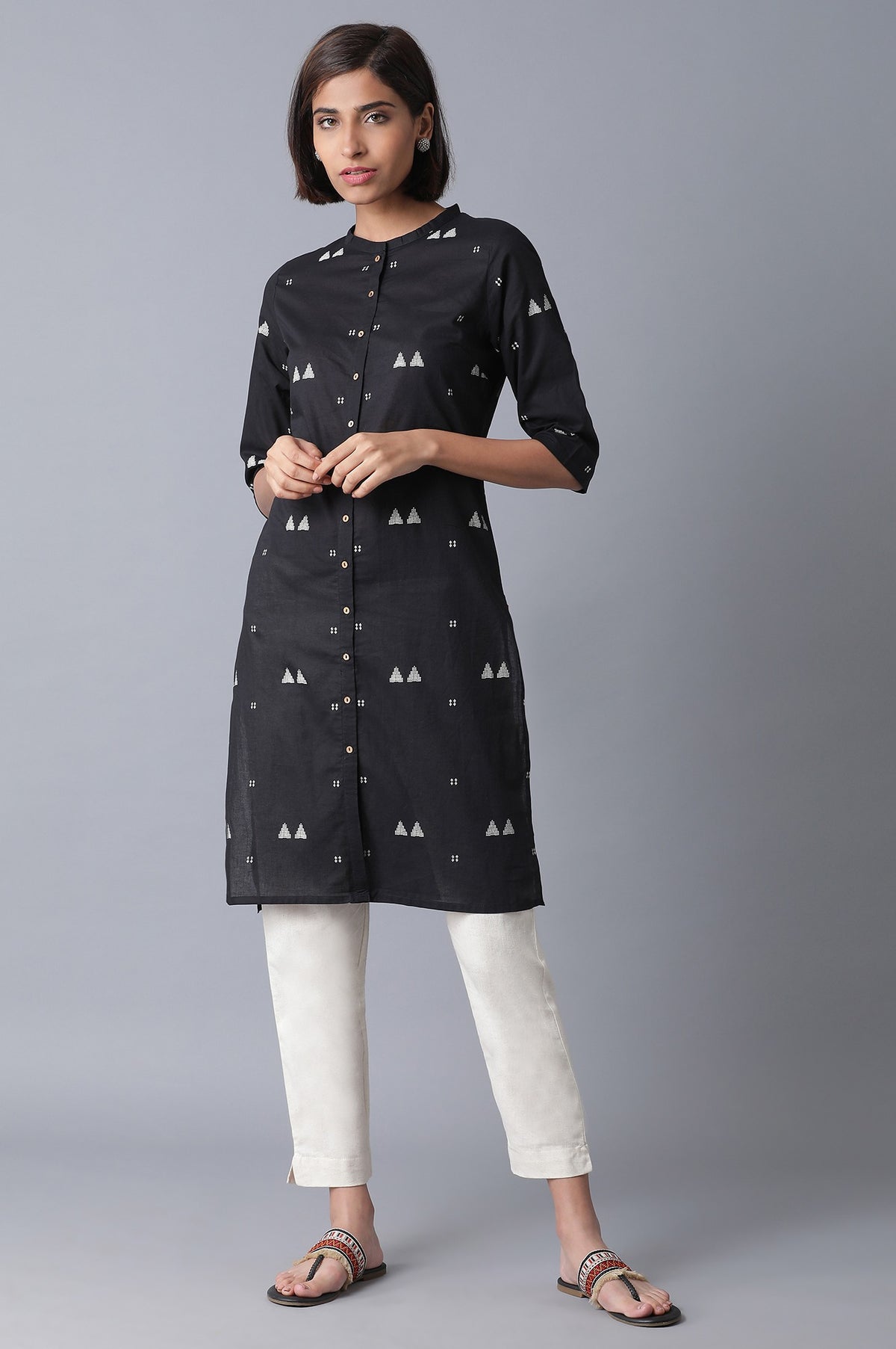 Black Printed kurta - XS