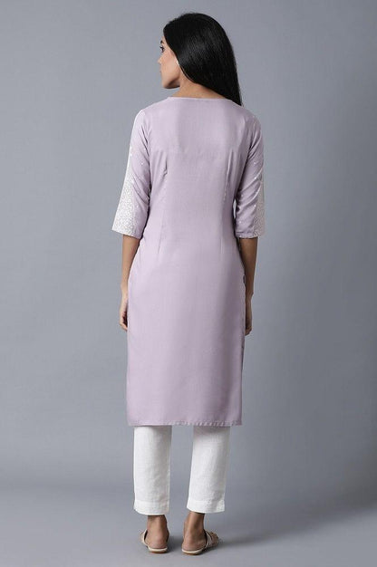 Lilac kurta With Printed Yoke - wforwoman