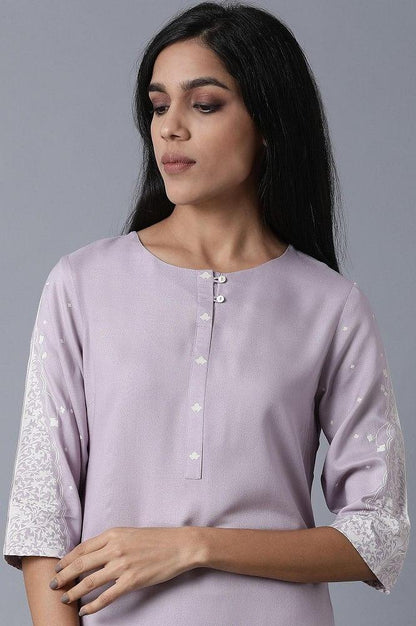 Lilac kurta With Printed Yoke - wforwoman