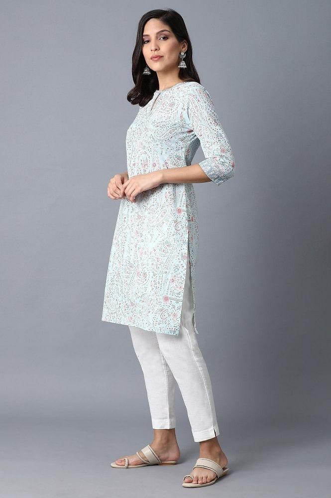 Blue Printed kurta - wforwoman
