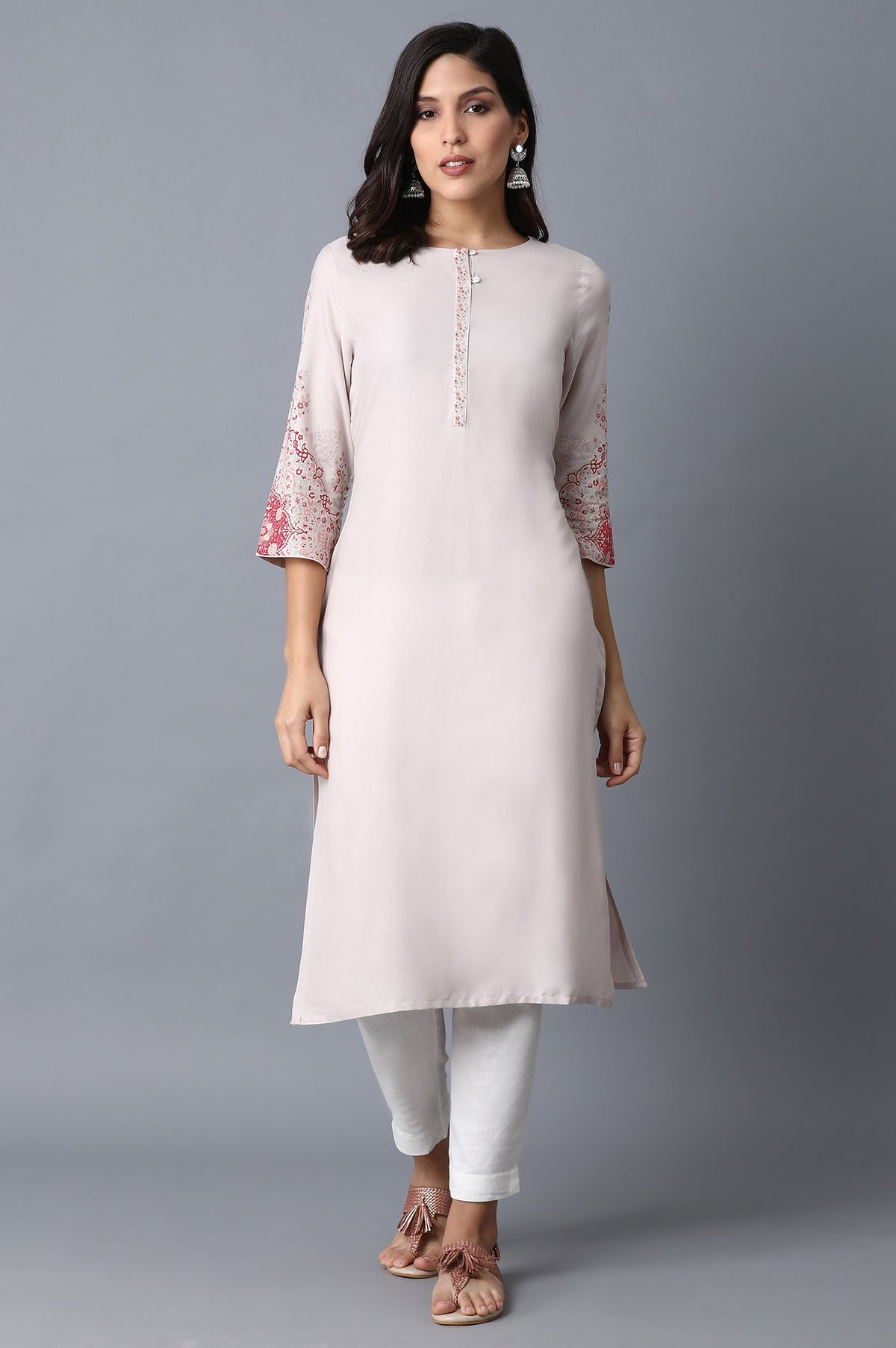 Pink Paisley Straight Rayon Kurta - XS