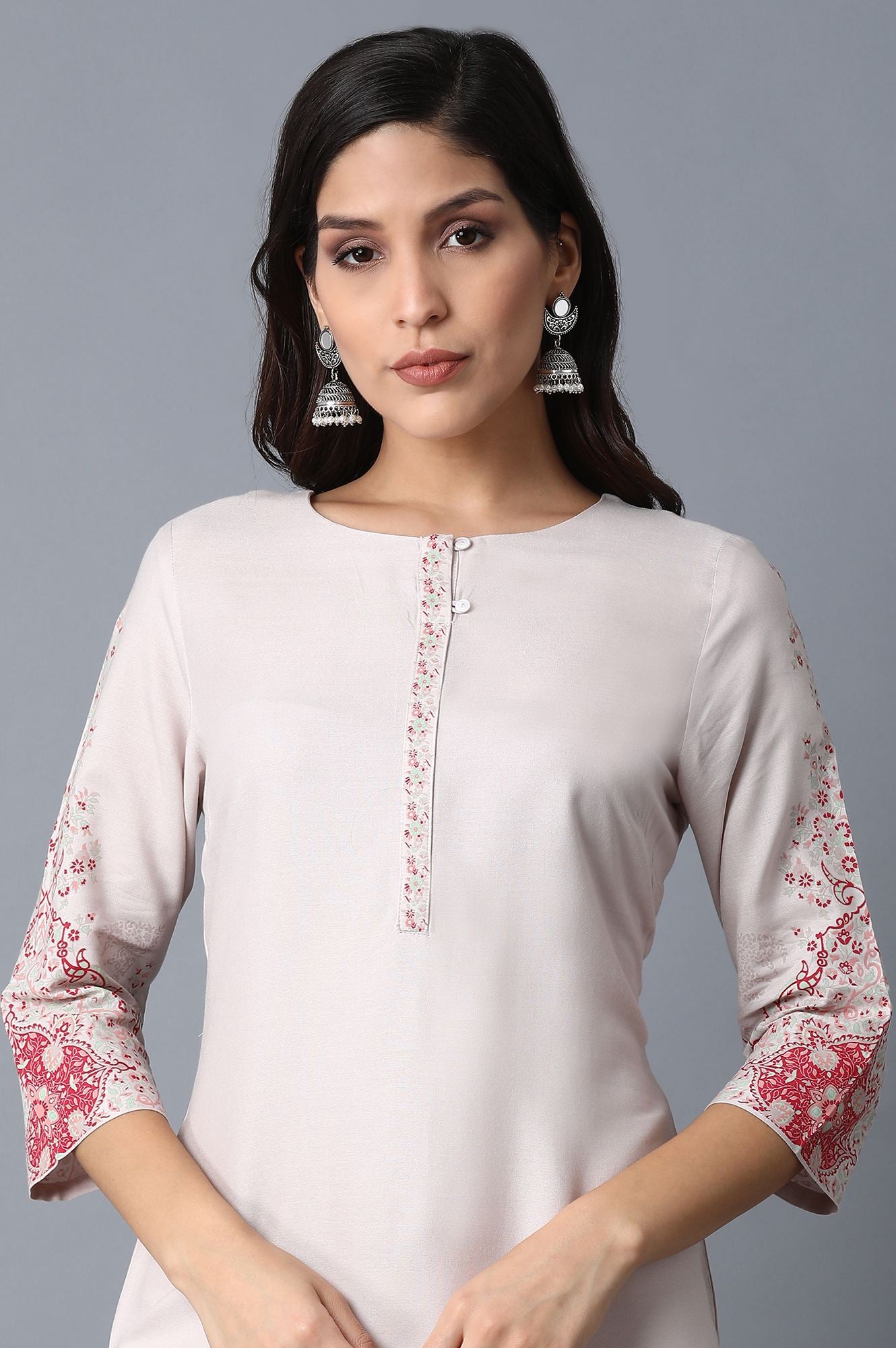 Light Pink Paisley Rayon Straight Kurta and Slim Pant Set