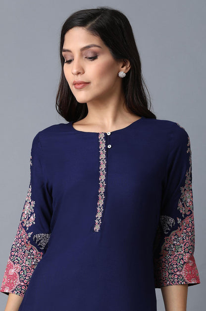 Navy Blue Printed kurta - wforwoman