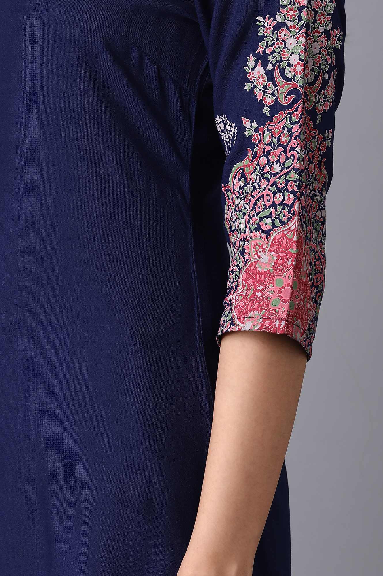 Navy Blue Printed kurta - wforwoman