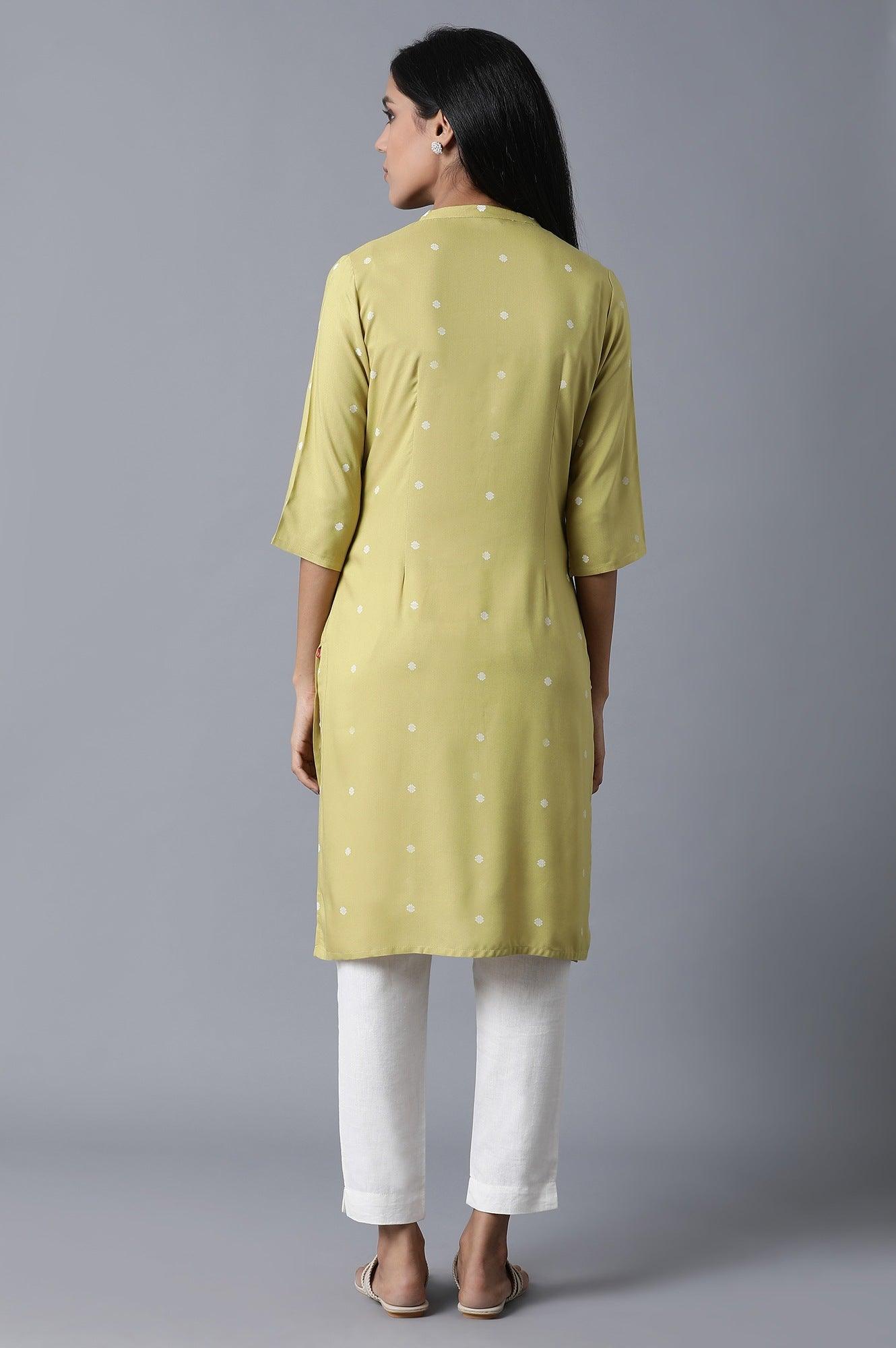 Lime Green Polka Print kurta - wforwoman