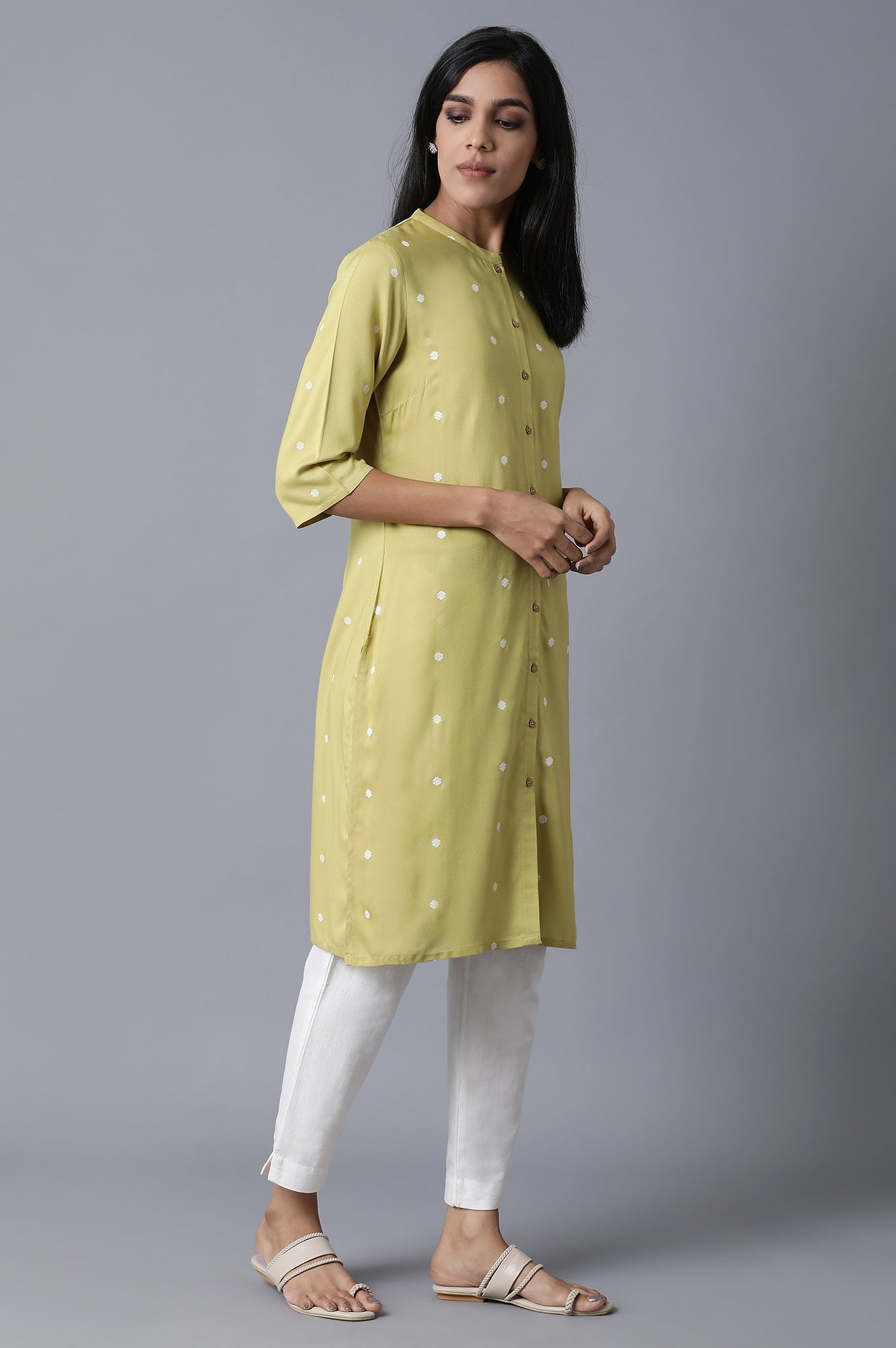 Lime Green Polka Print Kurta