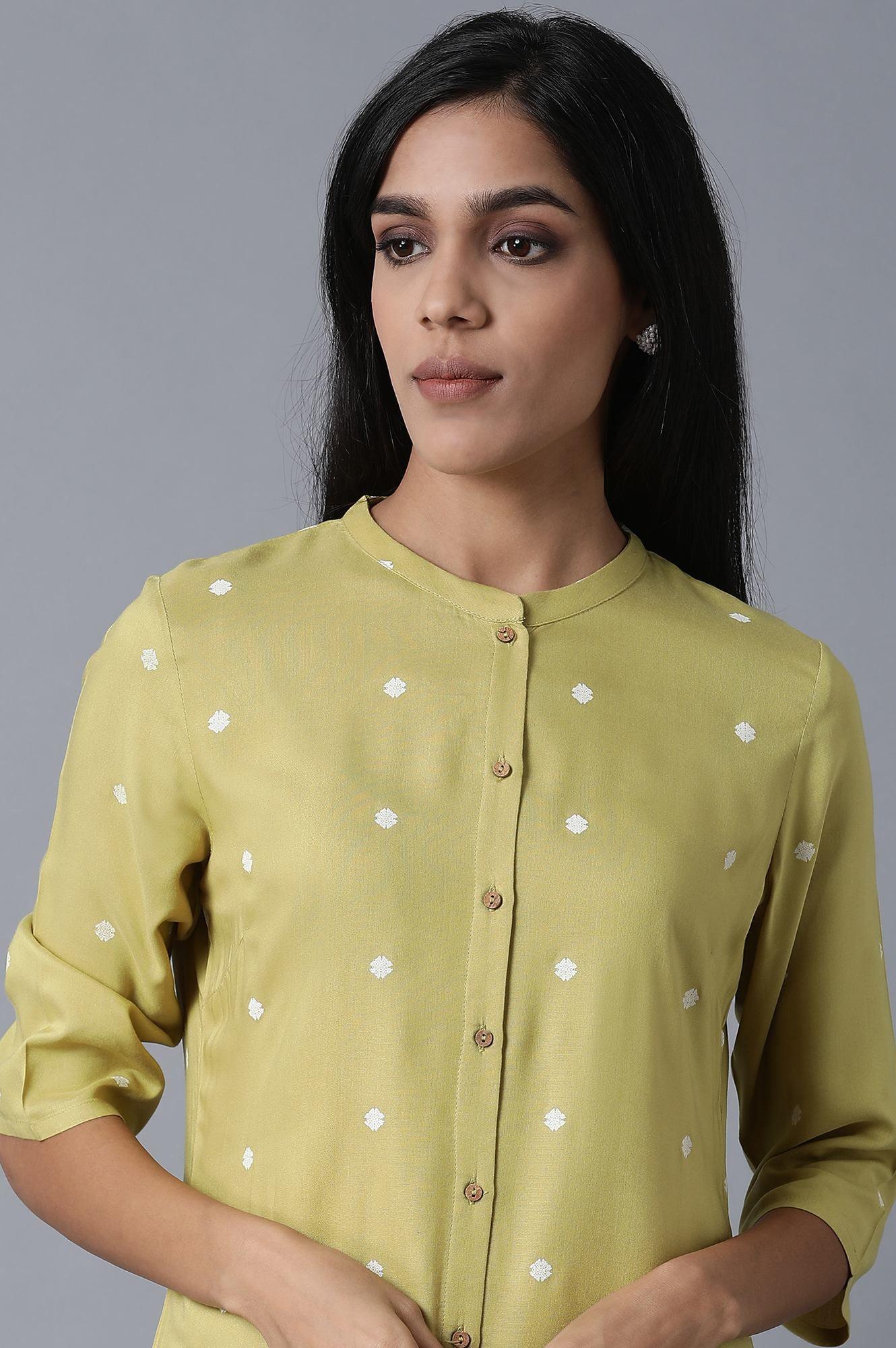 Lime Green Polka Print kurta - wforwoman