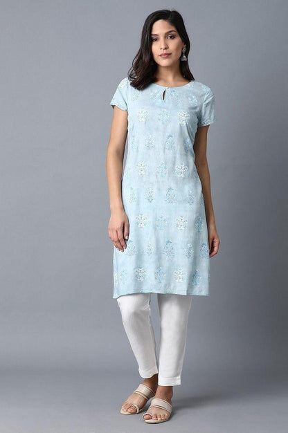 Light Blue Printed kurta - wforwoman